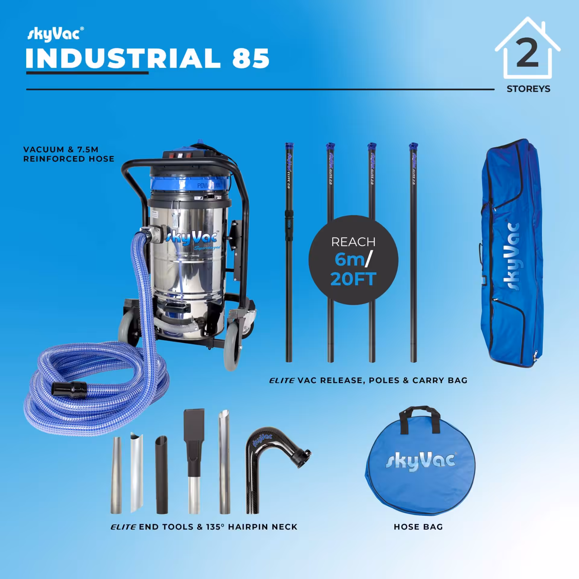 Aspirator pentru curatarea jgheaburilor cu lancii din carbon 12m | Industrial 85 | Spinaclean