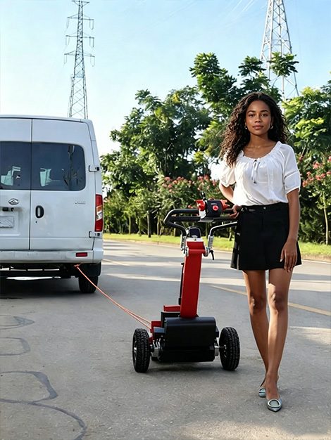 xsto lfc300 galerie3 Cărucioare electrice pentru scări XSTO - Magazin Online Unilift Serv Tractorul electric XSTO LFC300 tractând un vehicul